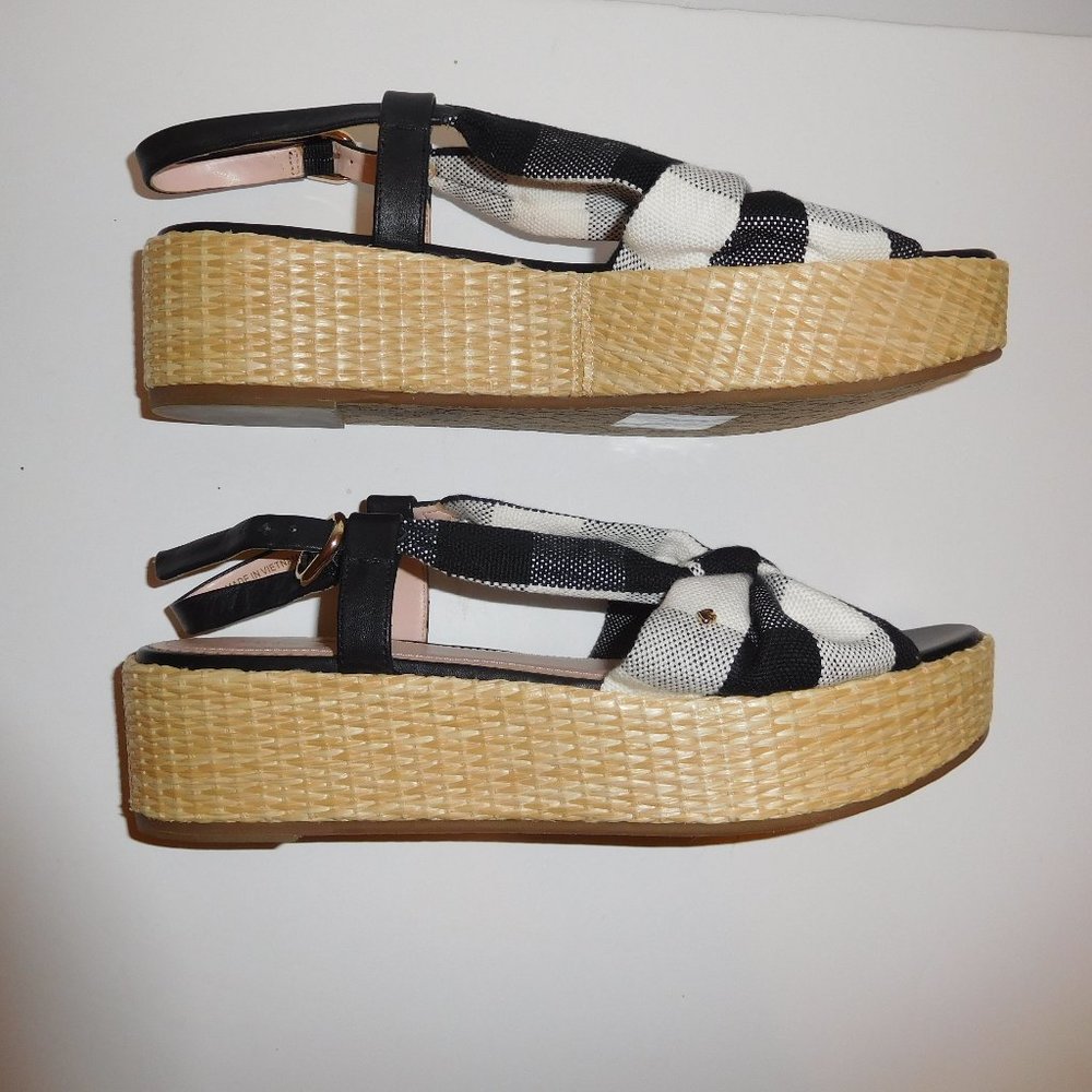 Kate Spade Betsy Wedge Black/White Platform Sandals—8.5B